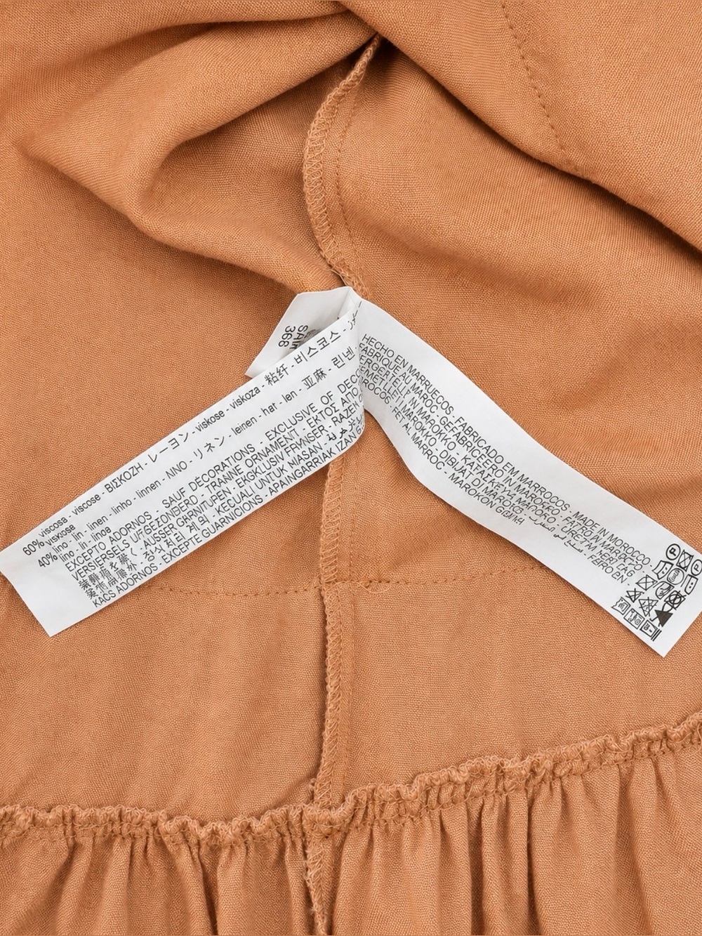 Zara Linen Blend Embroidered Tunic Dress Large Boho Hi-Low Beige Burnt Orange - Picture 9 of 11
